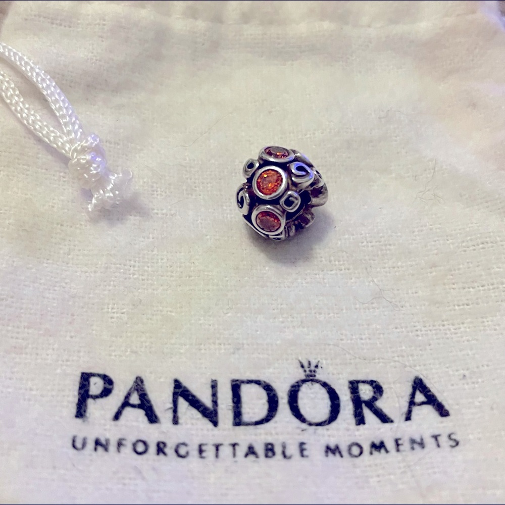 Authentic Pandora Primrose Path Silver Swirls and Orange CZ Charm